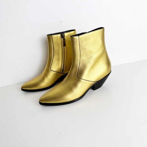 NWT Saint Laurent West 45 Gold Ankle Boots size 37.5 - Picture 3 of 10